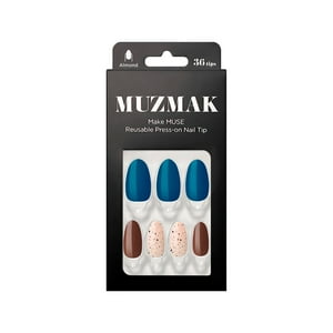 Muzmak - - Uñas Press On Blue Green Chip Almond 36 U.