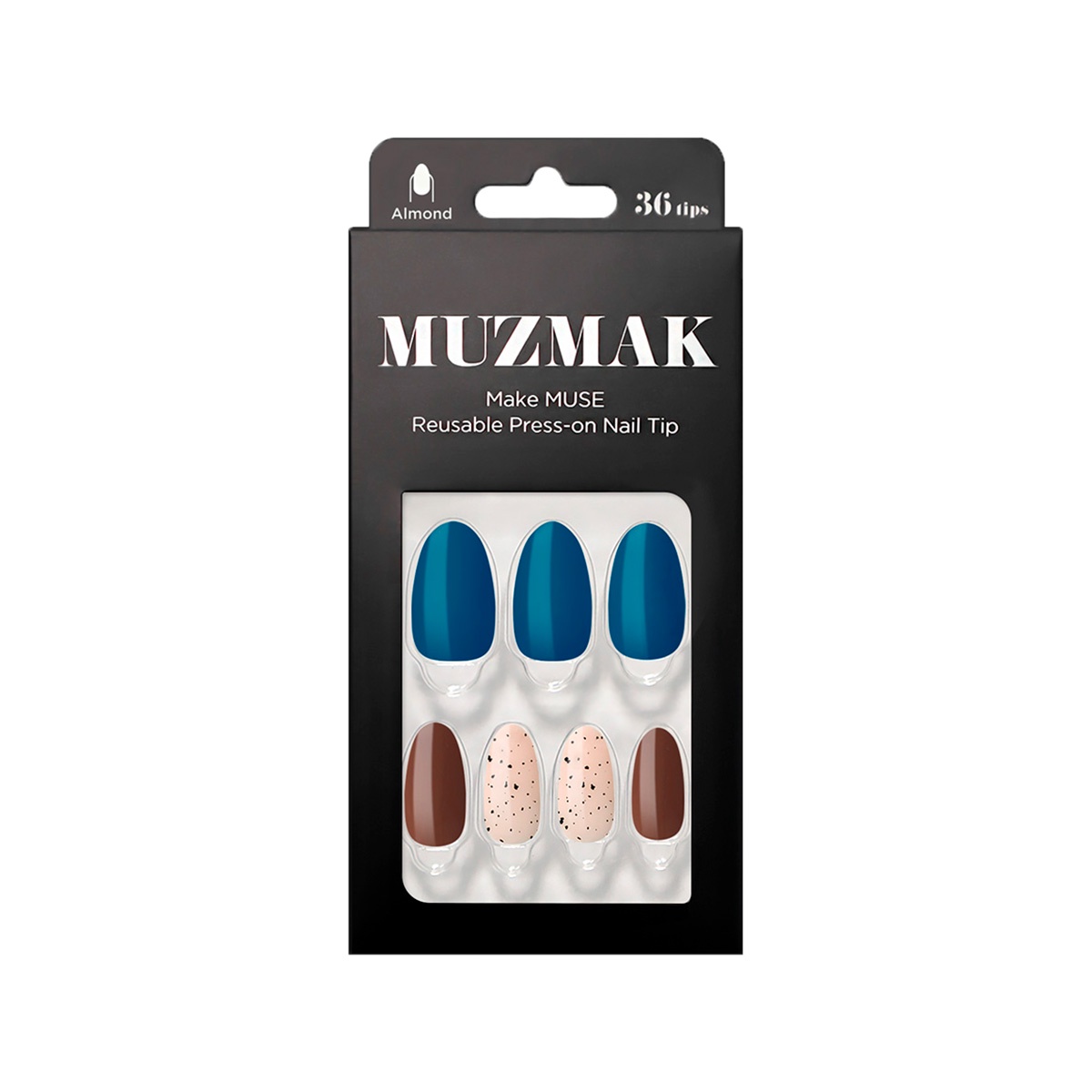 Muzmak - - Uñas Press On Blue Green Chip Almond 36 U.