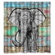 thumbnail image 1 of Cortina de ducha de madera con diseño de elefante y flora, con ganchos, 167 x 183 cm, 1 of 3