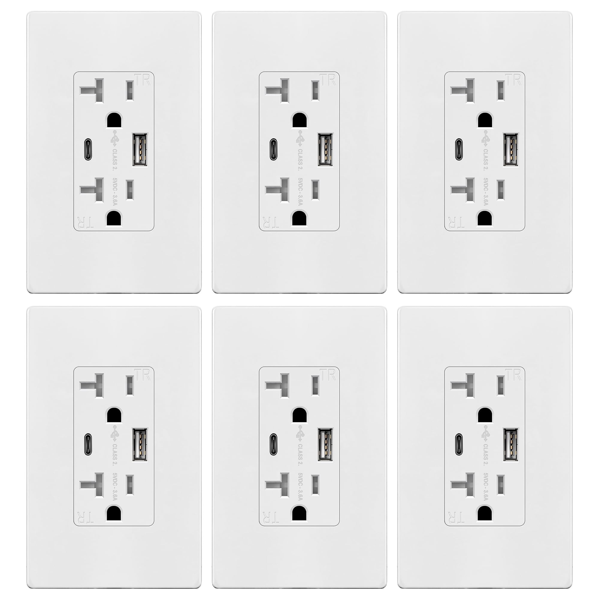 Salida Usb Topgreener Tu22036ac 20 A Con 2 Usb Tipo A/c Blanca, Paquete De 6