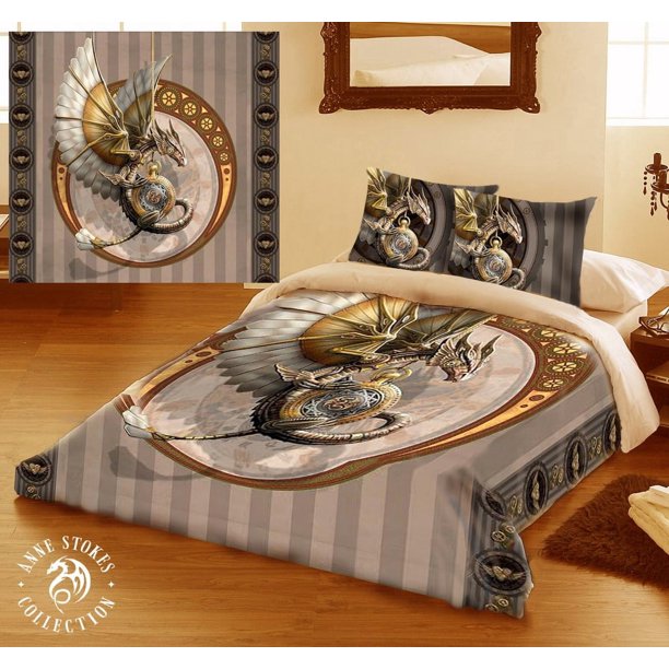 Anne Stokes Steampunk Dragon - Feather Duvet Cover Bed Linen Set - s Available3-Piece Bedding Set (1 Duvet Cover + 2 Pillow Shams)