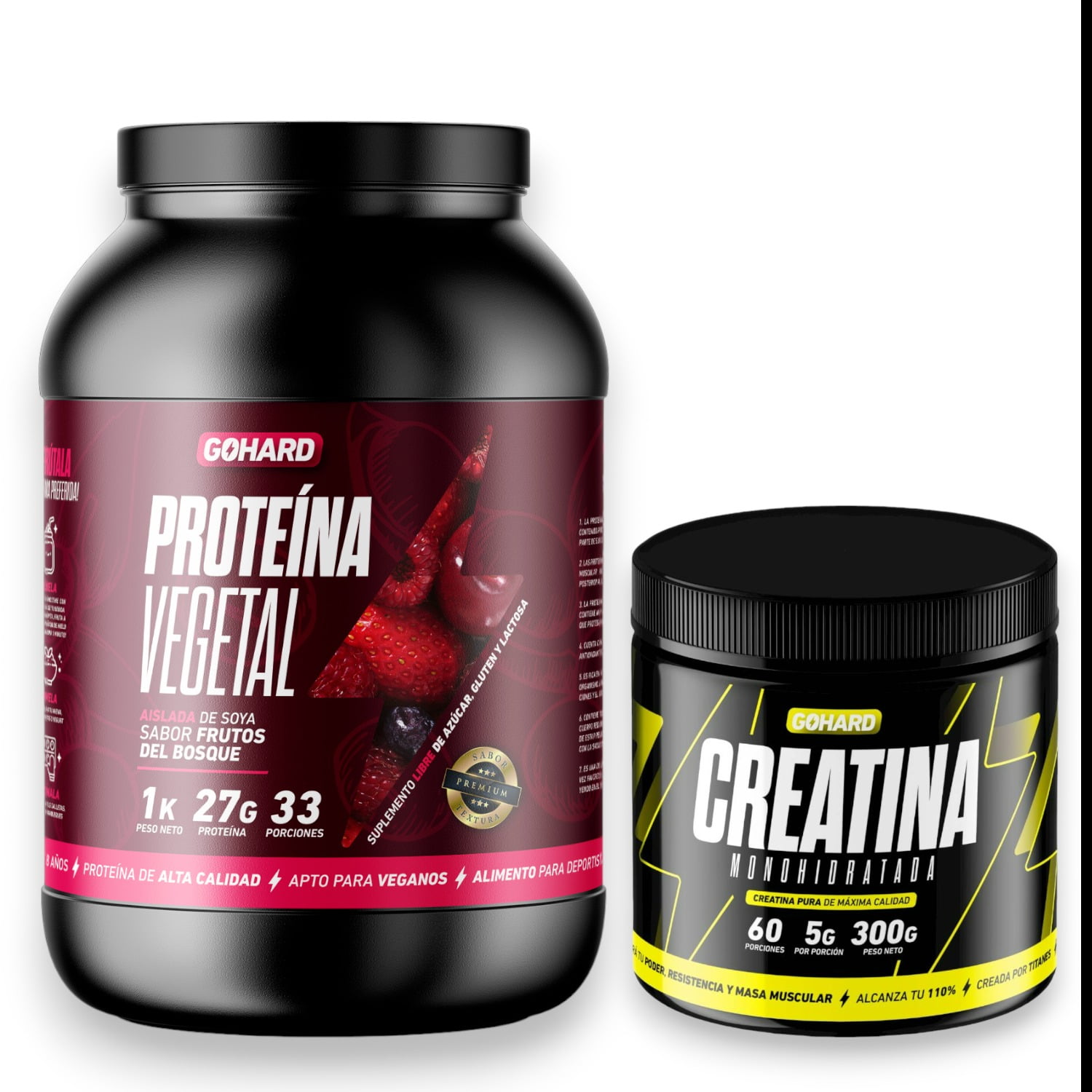 Gohard - Proteína Vegetal Frutos Del Bosque 1kg Pack Creatina Monohidratada 300gr