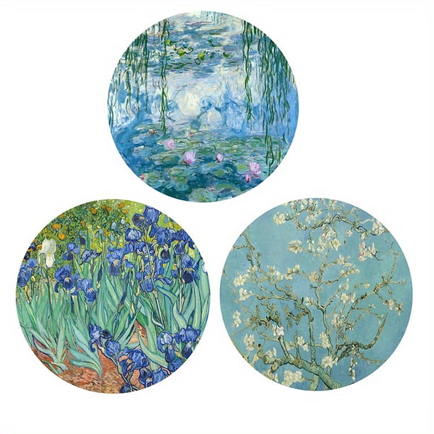 3pcs Van Gogh Chinese Lotus Painting Cup Coaster - Quick Dry Diatomaceous Earth Drink Coaster - Home Decor & Room Decor for Kitchen Gadgets