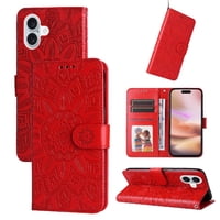 Funda Tipo Cartera Foxdock Para Iphone 16 Plus , Diseño Girasol En Relieve, Cuero Pu, Cierre Magnético, Soporte Y Tarjetero