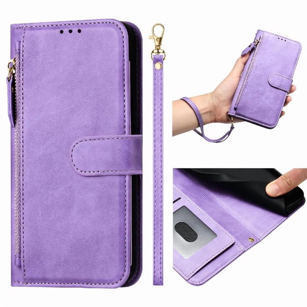 Funda Billetera Cremallera para Boost Summit 5G 2024 con Porta Tarjetas, Soporte y Correa Morado