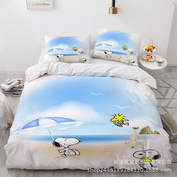 Snoopy Duvet Quilt Cover Bedding Set Pillowcase Included 3-Piece Bedding Set (1 Duvet Cover + 2 Pillow Shams)