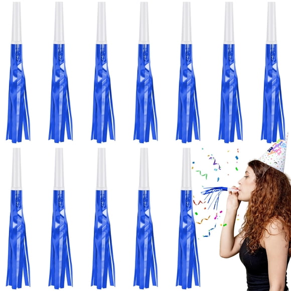 Pitos de fiesta senqiclound 17 cm azul, paquete de 12, con brillo