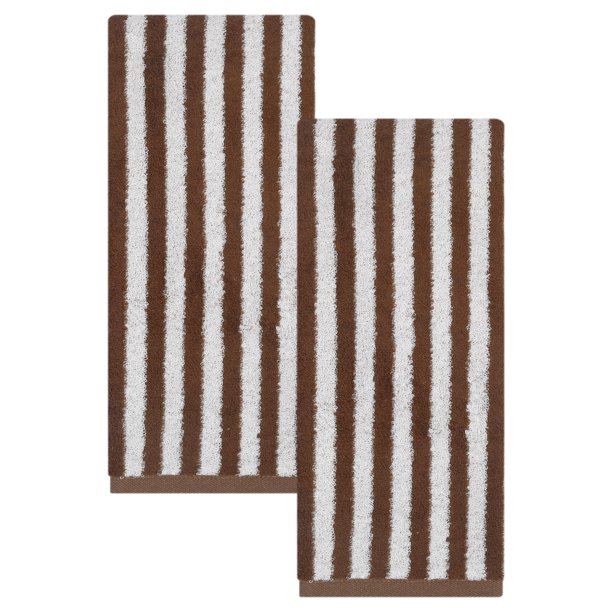 REGALWOVEN Toallas de Mano Clásicas de Algodón a Rayas, Toallas Ultra Suaves Absorbentes de Secado Rápido para Baño, Cocina, Habitación de Invitados, 29" x 13" Marrón 2pk