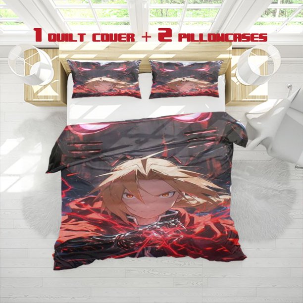 3pcs Glam Style Fullmetal Alchemist Anime Print Three Piece Bedding Set Soft Duvet Cover And Two Pillowcases