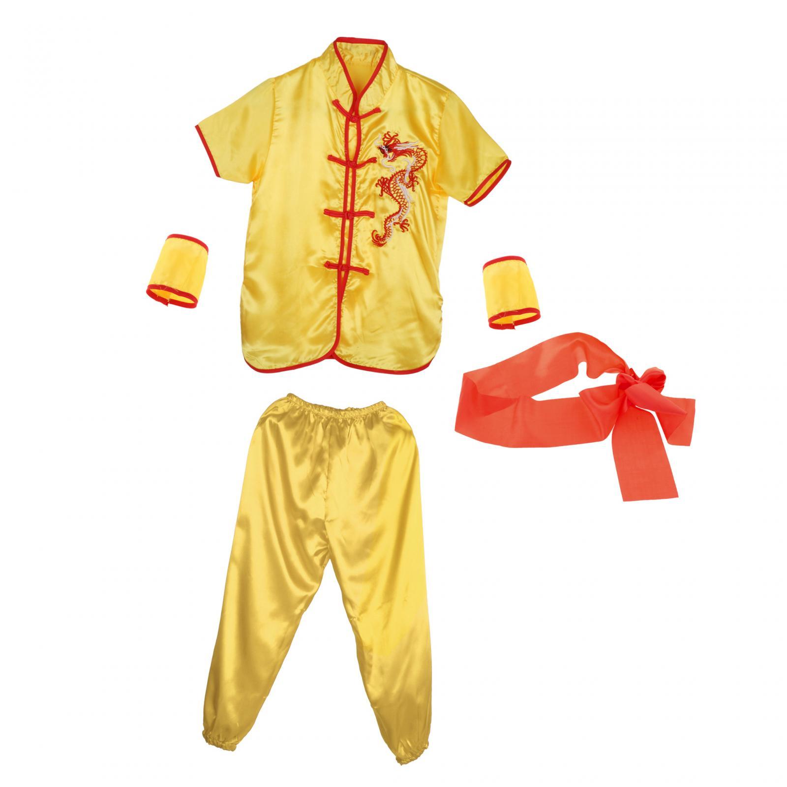 Magideal - Traje Tradicional Chino De Wushu, Uniforme Tai, Traje De Ejercicio Qigong, Trajes De Artes Marciales Para Adultos Y Niños, Comodidad Ligera , Amarillo 130