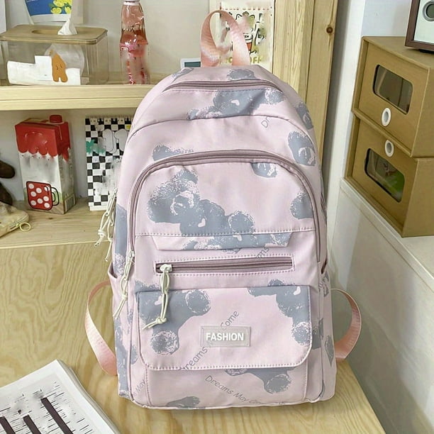 Stylish Bear Print School Bag - Large Capacity Travel Backpack for Everyday Use