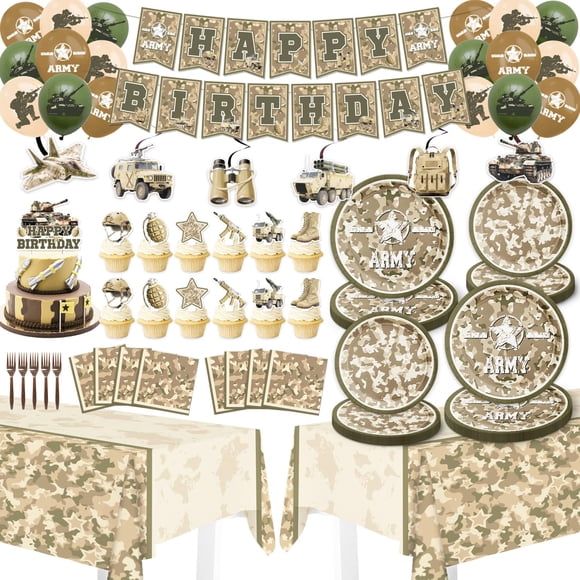 Set de decoración para fiesta temática del ejército para 20 invitados