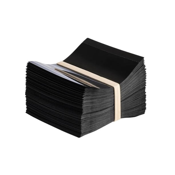 Bandas termocontraíbles negras de PVC precortadas - 66 mm × 55 mm (2,6 × 2,2 in) sellos de seguridad inviolables para botellas con tapas de 38 mm - sin impresión, perforación simple (paquete de 500)