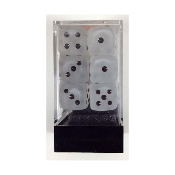 Juego de dados Chessex D&D 16 mm, plástico esmerilado transparente/negro x12