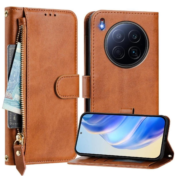 FOXDOCK Funda Tipo Cartera para Tecno Camon 15 Cuero PU con Cremallera y Correa de Muñeca, Ranuras para Tarjetas, Soporte Plegable, Cierre Magnético