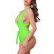 thumbnail image 4 of Monokini de Cuello en V Profundo para Mujer de INSPIRE CHIC con Cordones Cruzados y Control de Abdomen de Corte Alto, Traje de Baño de 1 Pieza Pequeño Verde Fluorescente, 4 of 5