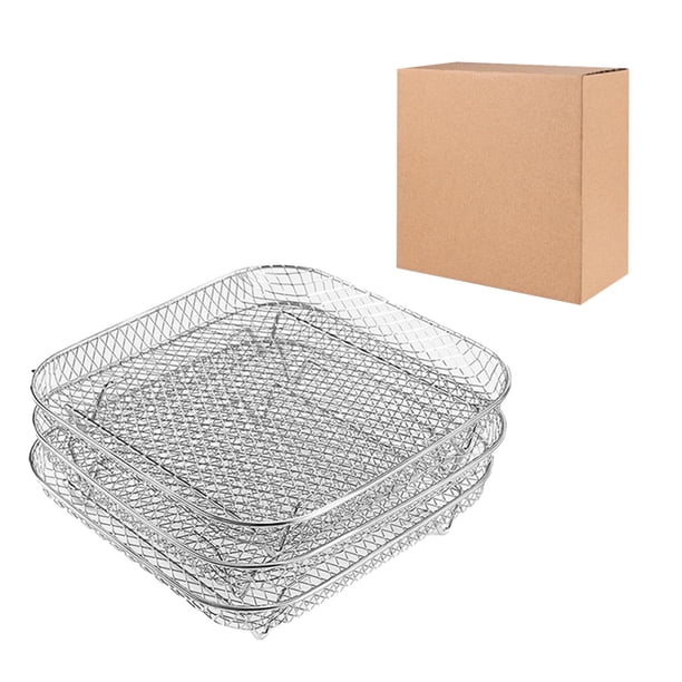 3 piezas estante para freidora de aire, estante para parrilla, suministro de cocina casera, cesta para asar, soporte apilable, estante deshidratador, , cuadrado 21cm
