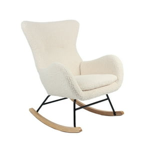 Sitial Mecedora Tavia Relan Tapizado En Tela Tipo Sherpa Beige