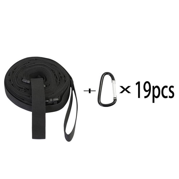 Organize Your Camping Gear with Our 19-Hook Outdoor Clothesline and Storage Belt with Carabiner - Perfect for Tents and More!