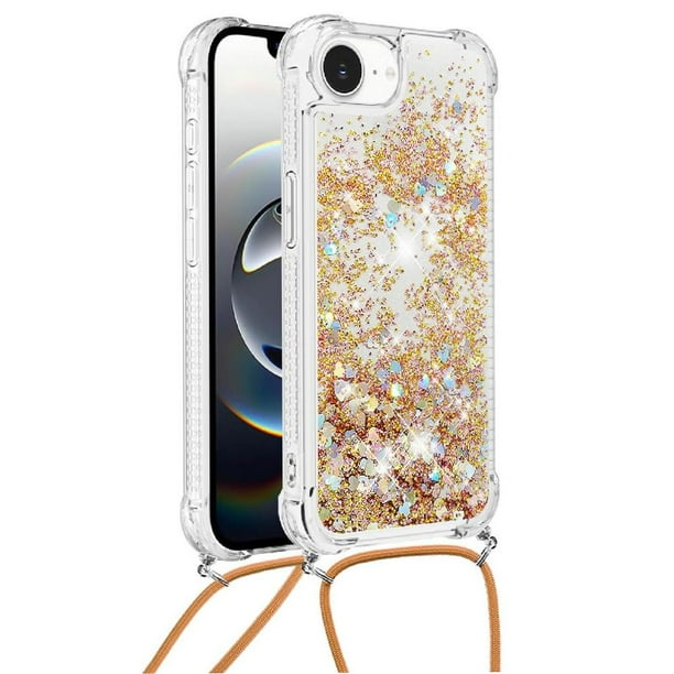 Funda FOXDOCK para iPhone 16e con Cuerda Ajustable, Brillo Líquido, Protección Antigolpes y Lente – Ideal para Regalo