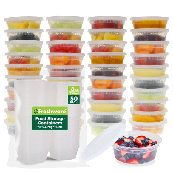 Contenedores de almacenamiento de alimentos Freshware de plástico de 8 onzas [juego de 50]