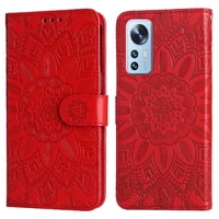 Funda Tipo Cartera Foxdock Para Xiaomi 12 Lite , Diseño Girasol En Relieve, Cuero Pu, Cierre Magnético, Soporte Y Tarjetero