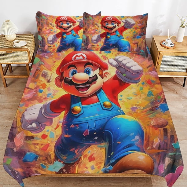 Super Mario 3-Piece Comforter Set for Bedroom Super Mario Bedding Set for Kids Adults Soft Microfiber Duvet Cover Set with Zipper Closure