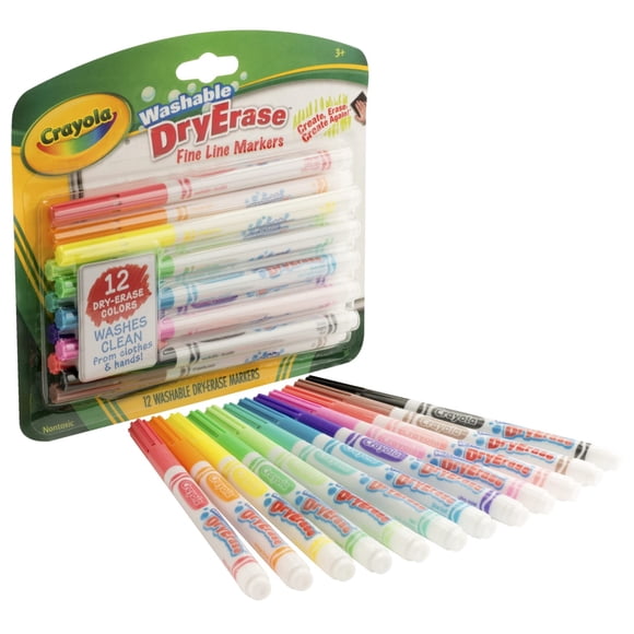Marcadores Crayola de líneas finas de borrado en seco, 12 colores clásicos, niños a partir de 3 años