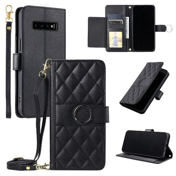 Funda tipo billetera FOXDOCK para Samsung Galaxy S10 – Tapa abatible con correa para mujer