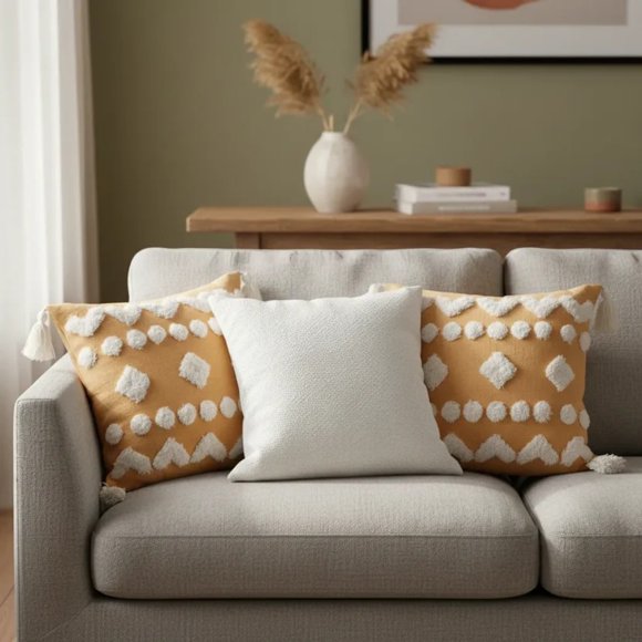 Set De 3 Cojines Decorativos Boho amarillo
