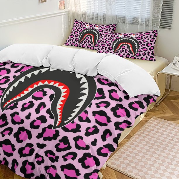 Rose Pink Leopard Bape Shake Camo Comforter Set Soft 3 Pcs Twin Bedding Sets Thicken for All Season