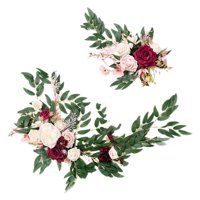 Bothyi - Flor Artificial Swag Hojas Verdes Colgando Para Telón De Fondo Fiesta Boda Coche Rojo Rosa