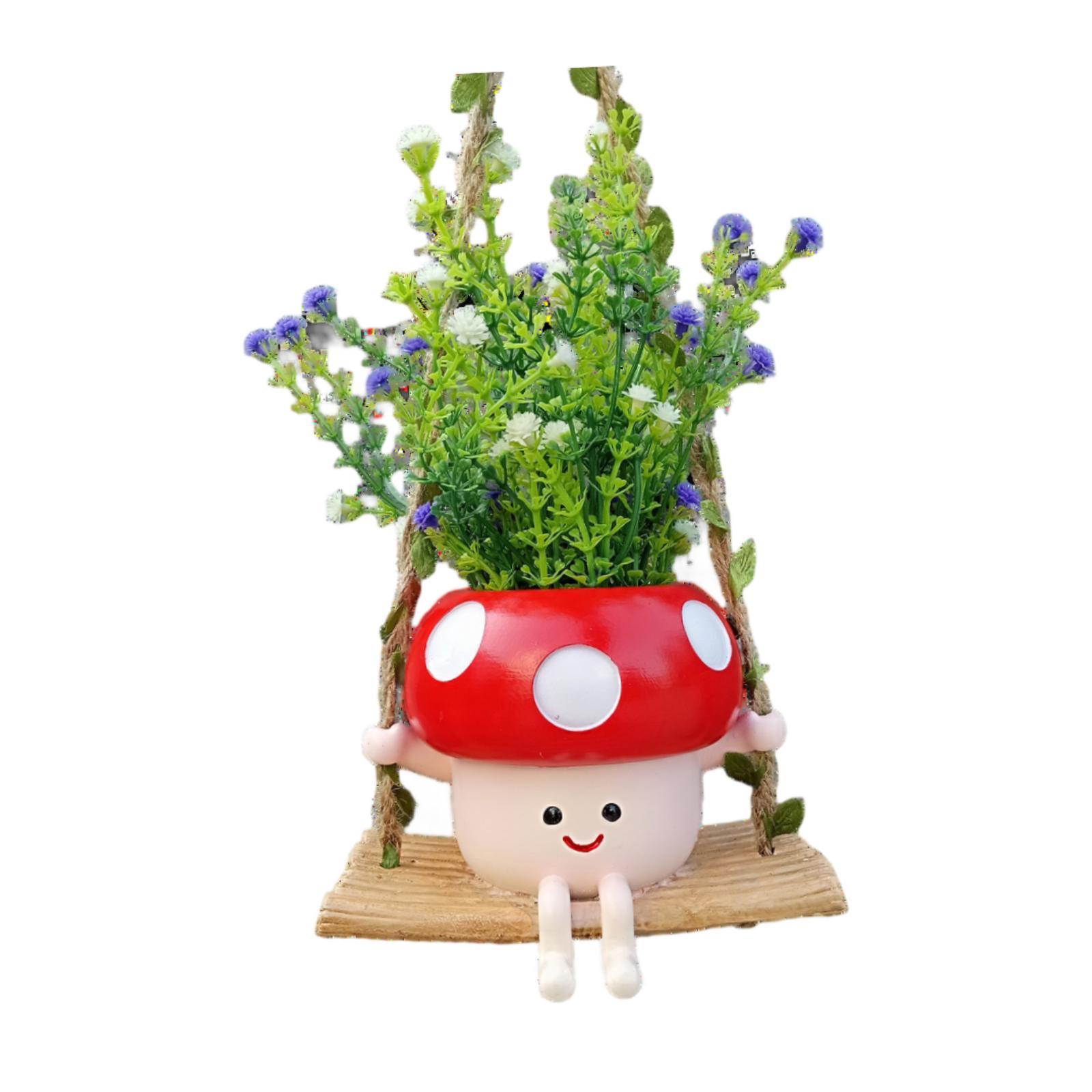 Magideal - Cabeza De Flores De Resina Colgante Smire Smile Flower Statue Linda Maceta Oscilante Para La Sala De Estar De Dormitorio De Escritorio Al Aire Libre Rojo