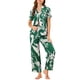 thumbnail image 1 of INSPIRE CHIC Conjunto de Pijama de Satén para Mujer, Top de Manga Corta de Seda Floral y Pantalones, 2 Piezas, XS Verde, 1 of 6