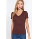 thumbnail image 1 of Saronite Camiseta Básica de Algodón Acanalado, de Manga Corta y Cuello en V, Color Sepia (para Mujer), 1 of 4