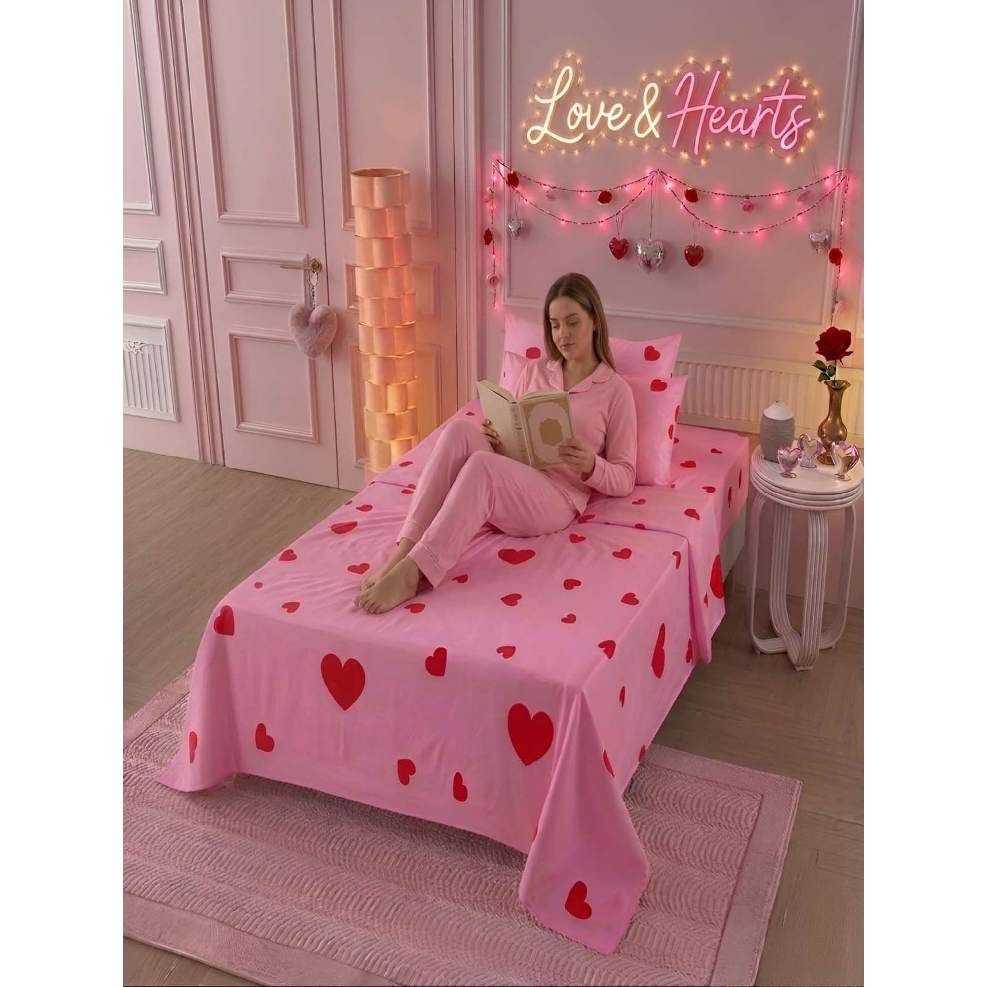 Todo Para El Hogar - Sábanas Infantiles 1,5 Plazas Diseño Corazones Ultra Suave