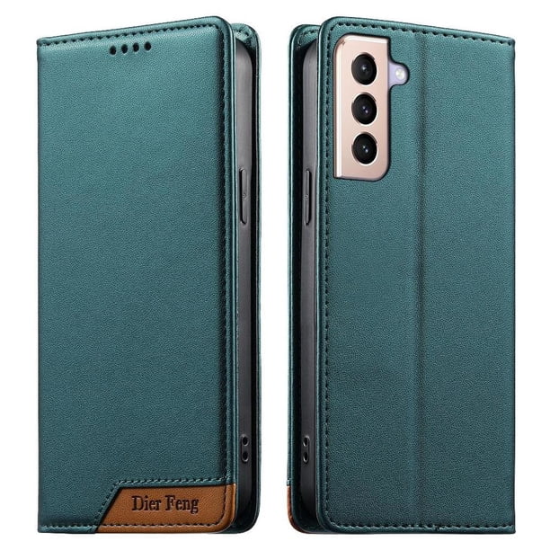 Funda Tipo Cartera de Cuero Sintético para Samsung Galaxy S21 Plus Bloqueo RFID, con Ranuras para Tarjetas y Bolsillo para Efectivo, Cierre Magnético Fuerte Verde