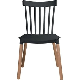 Silla de Comedor Windsor Negra de Polipropileno con Patas de Madera