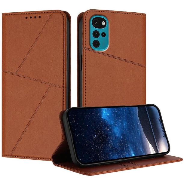 Funda Cartera Magnética para Motorola MOTO G22 4G Protección Antichoque con Ranuras Marrón