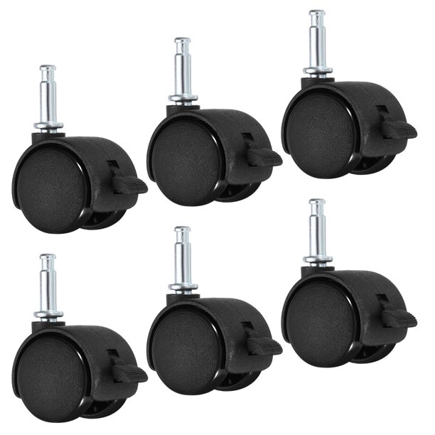 Uxcell 1.2" Ruedas Giratorias de Vástago Insertadas 6Pcs Nylon 360 Grados Ruedas Giratorias de Vástago con Freno para Reemplazo de Muebles Negro