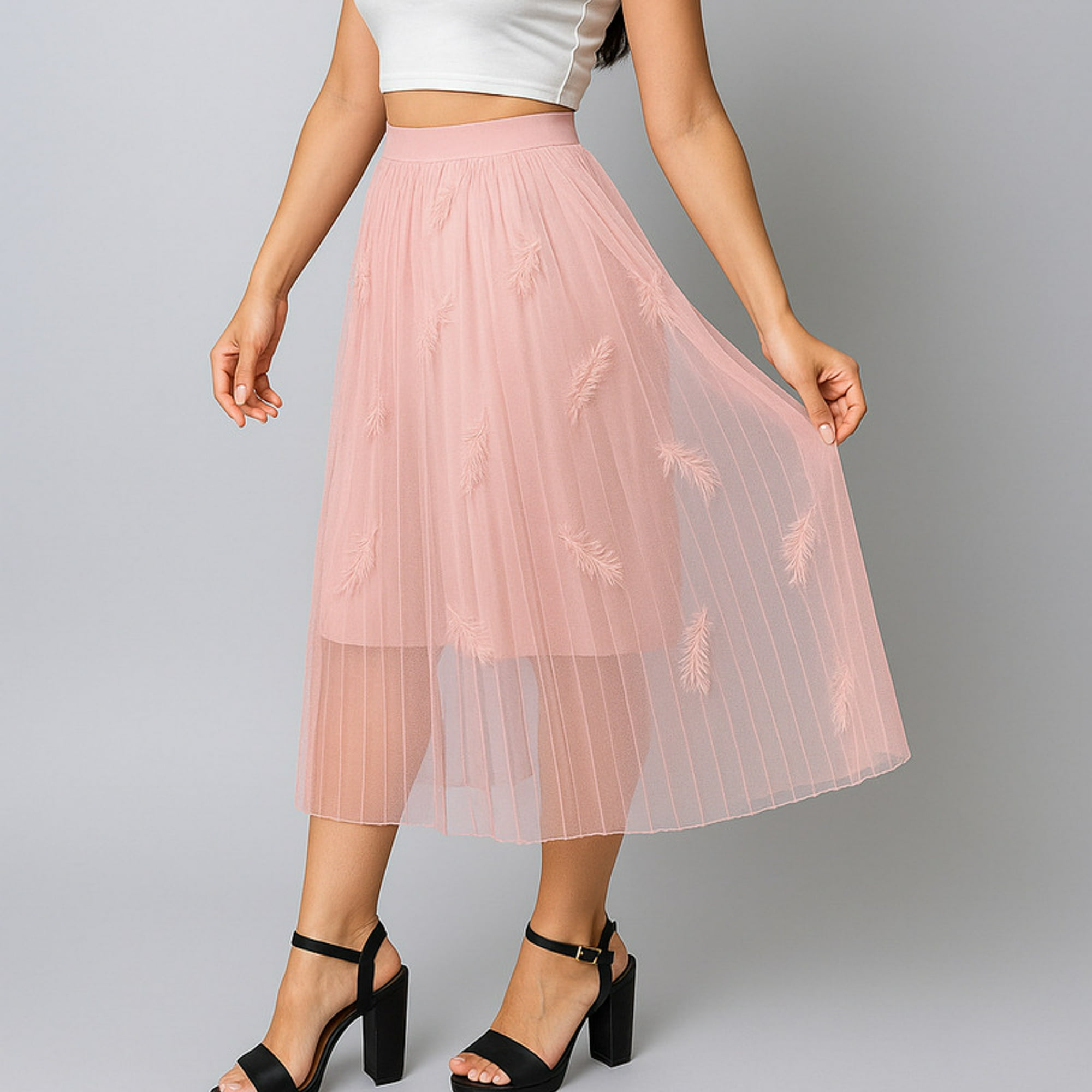 Flix Line - Maxifalda Larga Mujer Diseño Con Plumas