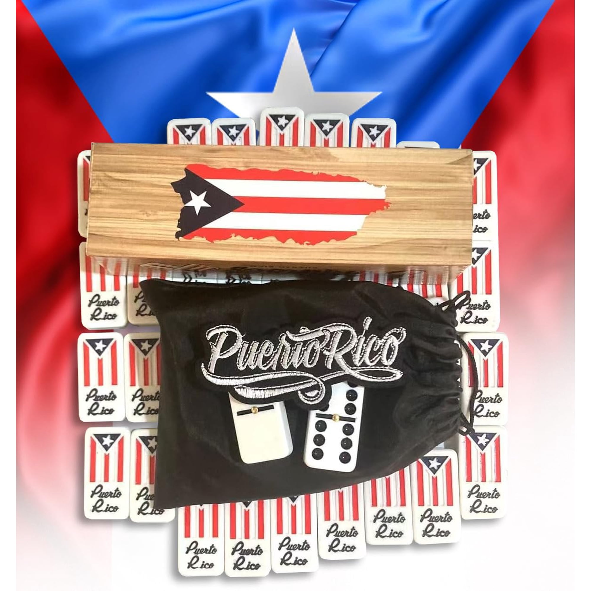 Set De Dominó Prk 14, Bolsa De Viaje Con Bandera De Puerto Rico, Doble Y Seis