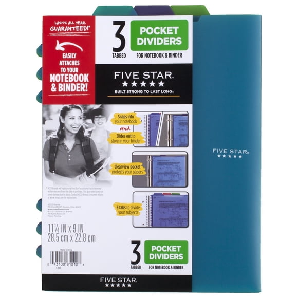 Separadores de Bolsillo Five Star con Pestañas Paquete de 3 29x23 cm