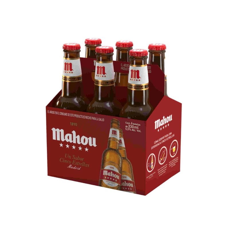 Cerveza Lager Cinco Estrellas 5.5° Pack 6 Botella 330 ml Mahou