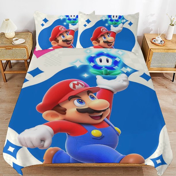 Super Mario 3-Piece Comforter Set for Bedroom Super Mario Bedding Set for Kids Adults Soft Microfiber Duvet Cover Set with Zipper Closure