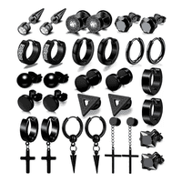 Belida - 16 Pares Aros Aretes Pendientes Hombre Negro Negro