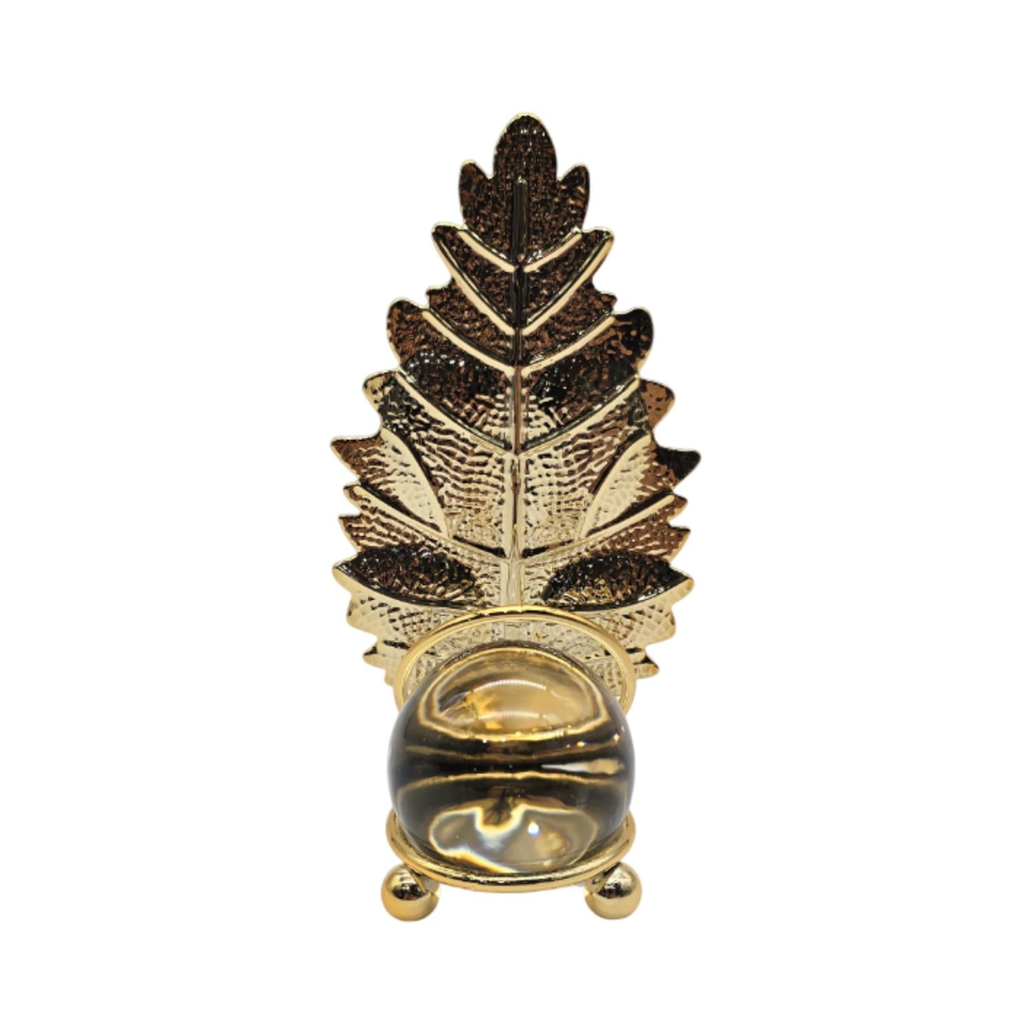 Fliperex - Hoja Dorada Con Bola De Cristal Adorno Elegante Para Mesas Dorado B