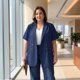 thumbnail image 3 of Agnes Orinda Blazers de Mujer Tallas Grandes Manga Corta Solapa con Muesca Doble Botonadura Casual de Negocios Chaqueta de Traje de Oficina 4X Azul Marino, 3 of 8