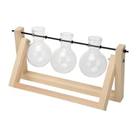 Bothyi - Florero De Vidrio Para Plantas Hidropónicas, Soporte De Madera, Terrario, 3 Jarrones De Bombillas