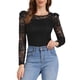 thumbnail image 1 of INSPIRE CHIC Blusas de Mujer con Mangas Largas Abullonadas Semi Transparentes de Encaje Floral M Negro Plata, 1 of 6